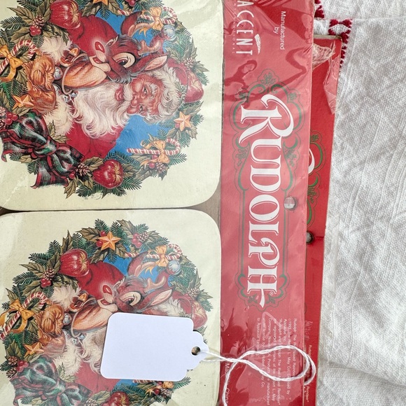 Holiday Coasters with Santa and Reindeer Design 1990s - Picture 2 of 2
